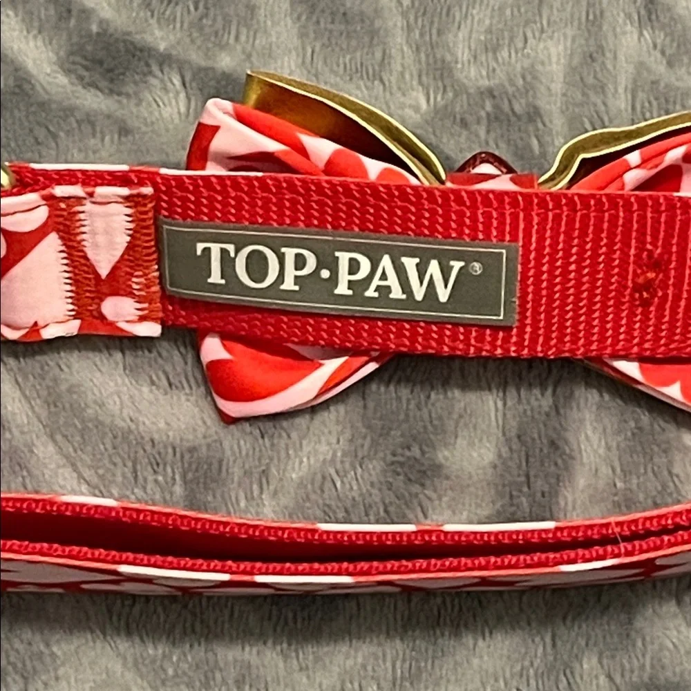 Dog Collar Red with Pink Hearts and Gold Embellished Bow by Top Paw NWT